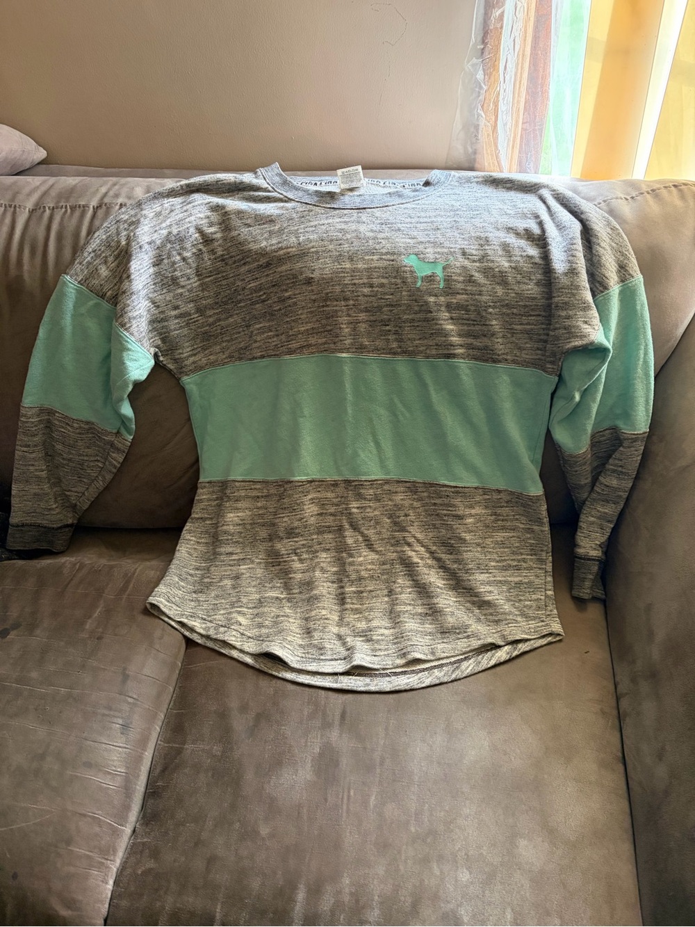 Victoria's Secret Heather Gray and Mint Long-Sleeve Tee